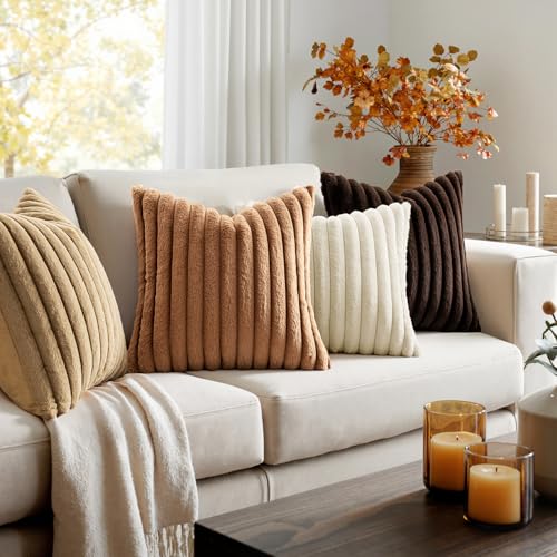 MIULEE Faux Fur Plush Decorative Throw Pillow Covers 18x18, Brown - color: Brown, size: 18" x 18" (Pack of 4)