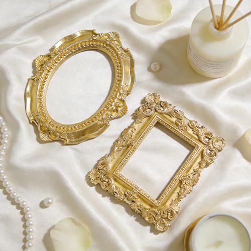 6 Pcs Mini Frames, Gold Small Vintage Picture Frames Antique Resin Photo Frame for DIY Craft Galley Wall Hanging Jewelry Display Shooting Photo Props Christmas Decor (Without Backings) - color: Gold, style: Style 1