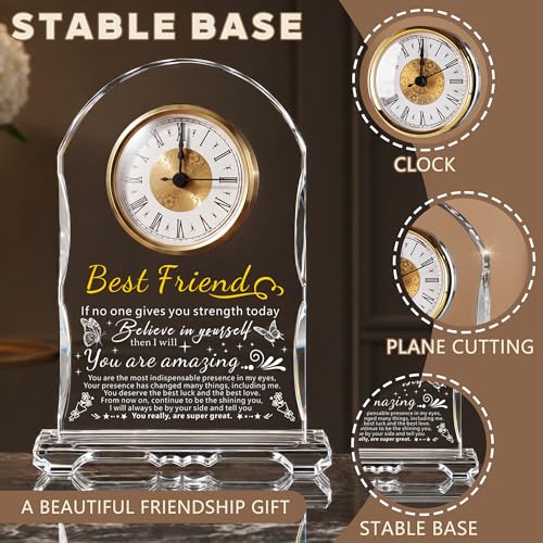 Crystal Clock Gift for Best Friend Women - Engraved Friendship Birthday, Christmas, Graduation Keepsake for Bestie BFF, Coworker, Classmate, Unique Personalized Present - color: Friendship Gifts