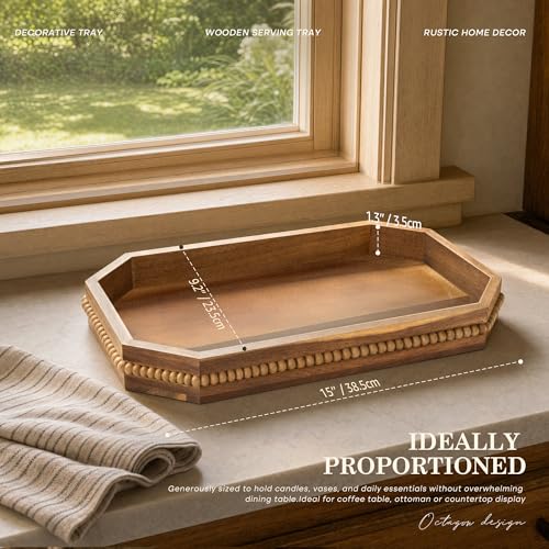 EOSAHR Acacia Wood Decorative Tray: Serving Tray for Room Decor, Brown - color: Acacia