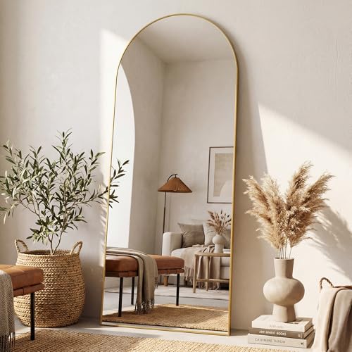 Antok Full Length Mirror, 58"x21" Floor Mirror, Arched Floor Standing Freestanding Arch Full Body Mirrors with Stand for Bedroom, Hanging Mounted for Living Room Cloakroom,Gold - color: Gold, size: 58"L x 21"W