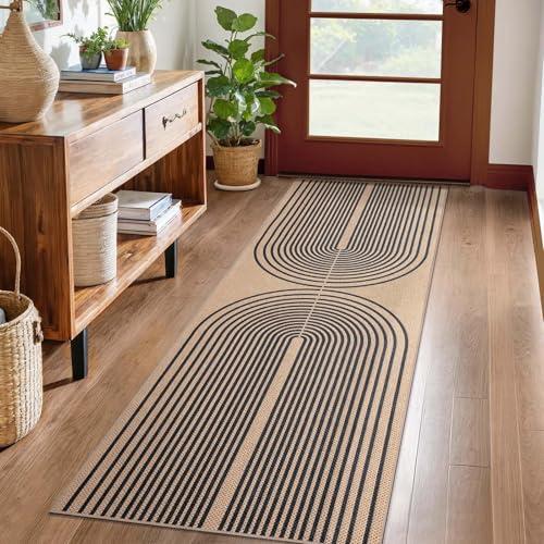 Tangsoo Easy Jute 2x6 Washable Runner Rug for Hallways,Non-Slip Outdoor Rug - color: Black, size: 2x6ft