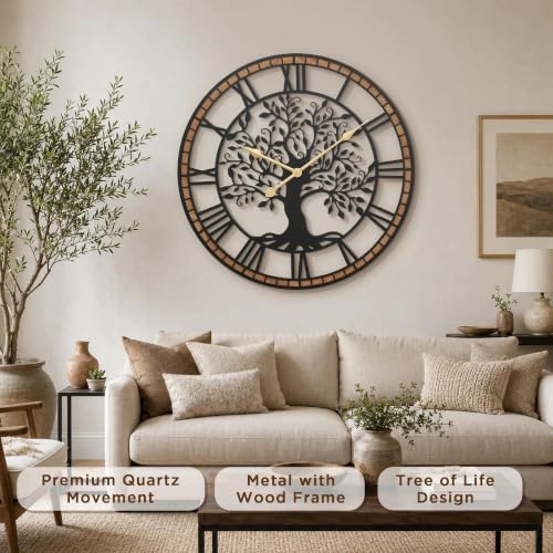 Micasso Large Wall Clock Decorative: 35 Inch Tree of Life Battery Operated - color: Tree, size: 35 Inch