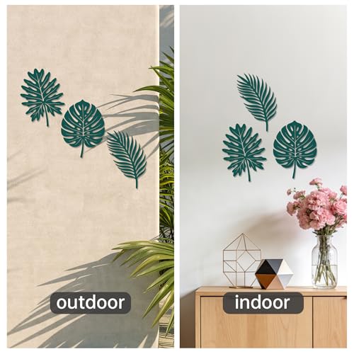 Rajukit Set of 3 Green Tropical Leaf Metal Wall Art – Monstera Leaf Decor, Boho & Leaves Wall Decor for Living Room & Bathroom(7.9" × 10.2",7.7" × 10.2",7.1" × 10.2")