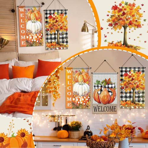 Tegeme 3 Pcs Fall Door Sign Flag Decoration Autumn Pumpkin Hanging Banner - style: Autumn