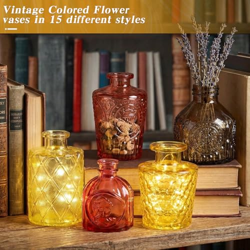 Set of 15 Gold Colored Glass Bud Vases Small Textured Flower Vases - color: Fall Color