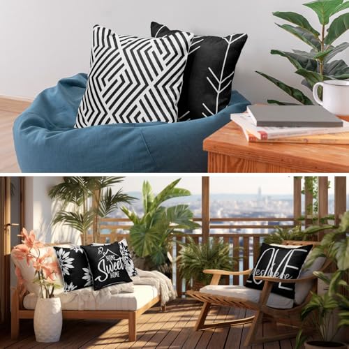 Flutesan 12 Pcs Pillow Covers 18x18 Geometric Linen for Couch, Black - color: Black