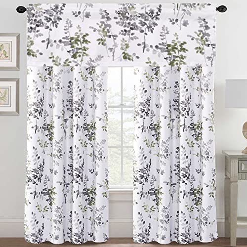 H.VERSAILTEX Valance for Kitchen Windows/Bathroom/Living Room/Bedroom Blackout Window Valance Thermal Insulated Rod Pocket Valance Curtains, 52" W x 18" L, 1 Panel, Floral Pattern in Grey and Sage - color: Grey/Sage