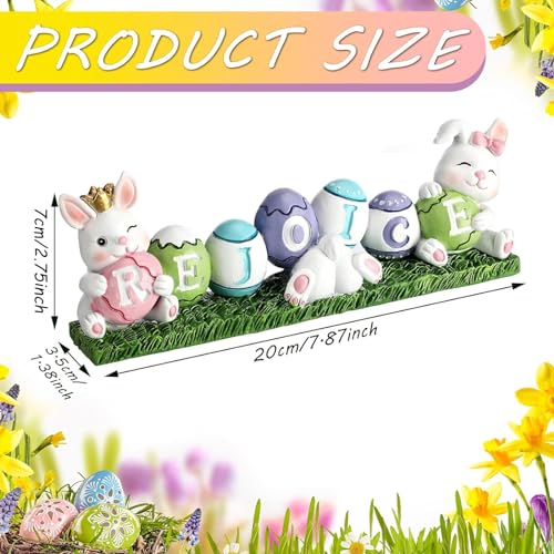 Yookeer Easter Decorations for Home, Bunny Rejoice Table Centerpieces with Colorful Eggs Tabletop Spring Rabbit Figurine for Office Living Room Bedroom Holiday Decor