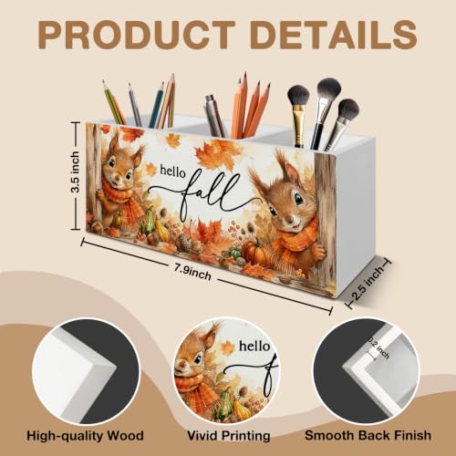 Hello Fall Squirrel Pen Pencil Holder Organizer for Desk - color: Fall squirrel