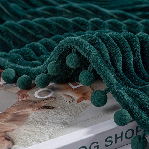 DISSA Fleece Blanket Throw Size – 51x63, Green – Soft, Plush, Fluffy, Fuzzy, Warm, Cozy – Perfect Throw for Couch, Bed, Sofa - with Pompom Fringe - Flannel Blanket Throw Blanket - color: Green, size: 51x63"