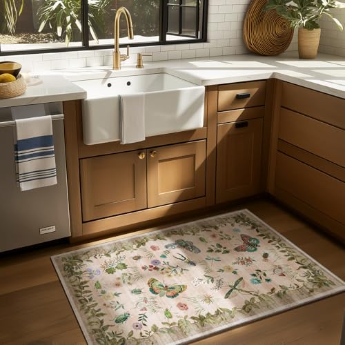2x3 Washable Small Rugs for Entryway: Door Mat Indoor Entrance Throw Rug Non-Slip Low Pile Soft Kitchen Rug for Front Door Indoor Entrance Bedside Entry Kids Room - color: Butterfly-light Pink, size: 2' x 3' (Rectangular)