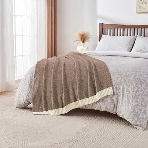 CozeCube Reversible Knitted Throw Blanket, Brown White Melange 50"x60" - color: M-dark Brown, size: 50"x60"