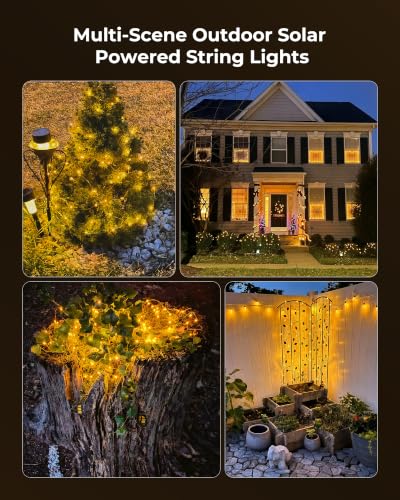 Solar String Lights, 2 Packs Total 66Ft 200 LED Fairy Lights with 8 Modes - color: Warm White, size: 33FT*2Packs