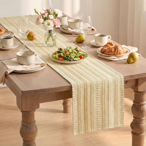 Artoid Mode Burlap Brown Farmhouse Stripe Braided Table Runner 12x72 Inch - color: Burlap Brown, size: 12" x 72", Table Runner