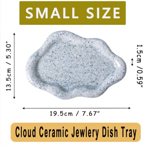 Jewelry Tray for Women, Cloud Shape Ceramic Trinket Dish, Jewelry Organizer Storage Holder for Ring Earring Bracelet Necklace, Ring Tray (Stone Blue) - color: Stone Blue