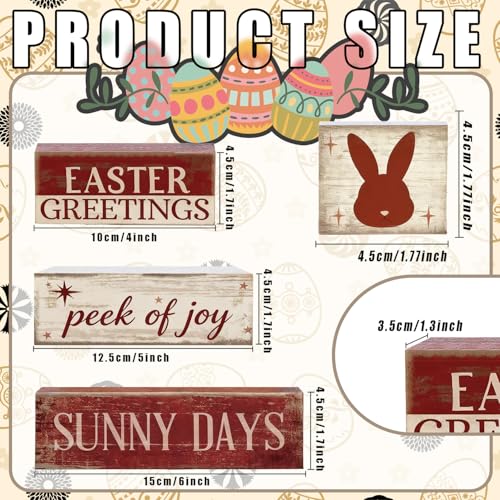 Easter Decorations - Easter Greetings Bunny Tiered Tray Decor - Wooden Easter Bunny Tabletop Sign - Rustic Farmhouse Spring Home Decor Indoor for Tiered Tray Shelf Mantel Entryway Coffee Table - Spring Home Decor for Living Room, Kitchen Counter - style: