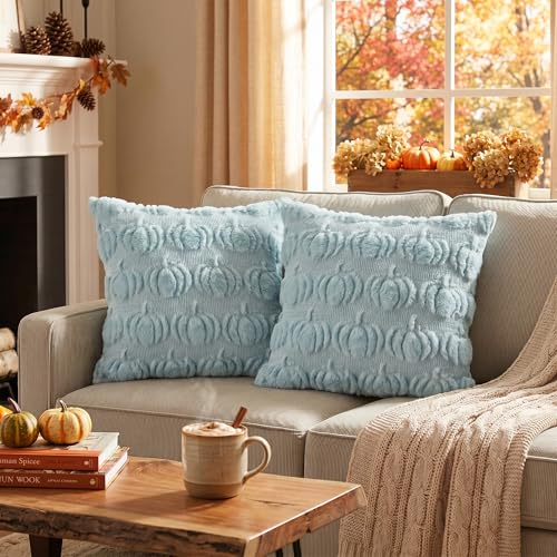 AVOIN colorlife Blue Fall Pumpkin Throw Pillow Covers 18x18 Inch - color: Blue, size: 18" x 18" (Pack of 2)