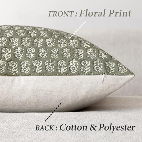Foindtower Decorative Floral Print Throw Pillow Covers 18×18 Sage Green - color: Mosstone, size: 18" x 18" (Pack of 2)