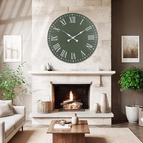 Large Wall Clock with Roman Numeral, 35.5” Shiplap Farmhouse Hanging Clock - color: Green, size: 35.5 Inch
