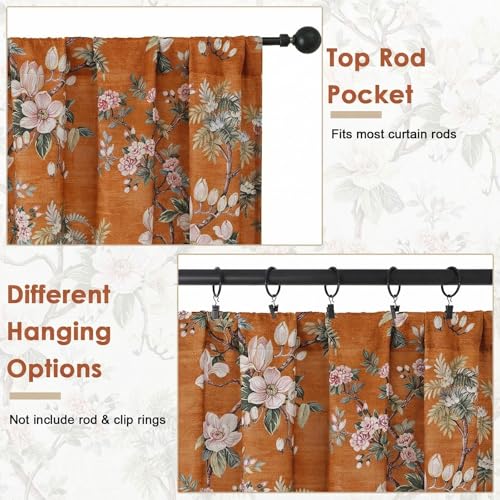 Aiyufeng Floral Tiers Curtains 24 Inch Length for Kitchen, Flower Patterned Soft Airy Light Filtering Country Style Rod Pocket Small Window Treatments Short Drapes, W30 X L24 Inch, Orange - color: Orange, size: 30"W x 24"L (Pack of 2)