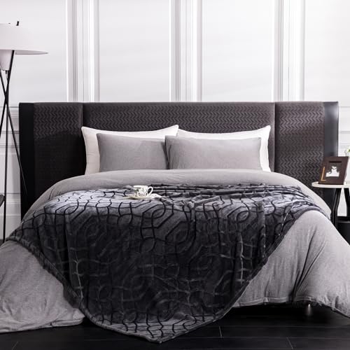 Soft Cozy Fleece Queen Size Blanket, 90x90 Inches – Lightweight Plush Blanket for Bed, Fuzzy 3D Jacquard Design - Dark Grey - color: Dark Grey, size: Queen (90" x 90")