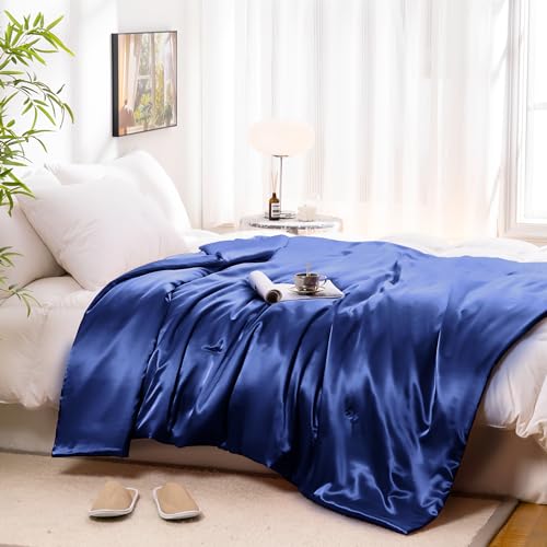 Vonty Navy Blue Satin Throw Blanket 50x60In, Cooling Silky Wrinkle-Free - color: Navy Blue, size: 50" x 60"