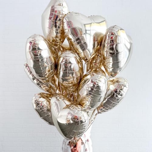 Champagne Gold Heart Foil Balloons,12Pcs 18Inch Heart Shaped Balloons - color: Light Gold