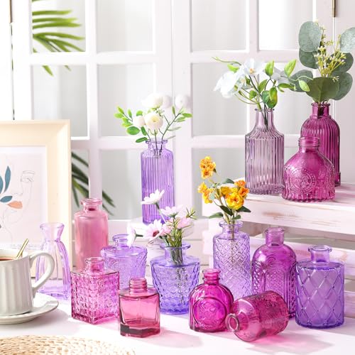 Yaomiao 30 Pcs Glass Bud Vases Centerpieces, Purple Series - color: Purple Series