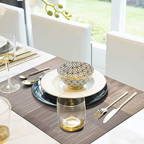 Aofmee Placemats, Placemats Set of 6, Heat Resistant Place Mats, Washable PVC Table Mats, Woven Vinyl Plastic Placemats for Dining Table, Non-Slip Stain Resistant Kitchen Table Placemats Easy to Clean - color: Gold, size: Set of 6