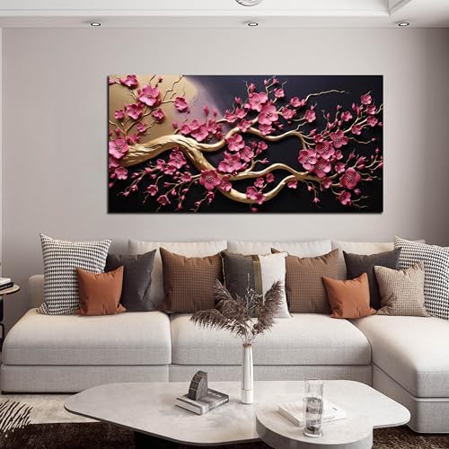 Ouzzlie Plum Blossom Wall Art Pink Art for Office - color: pink, size: 48"L x 24"W