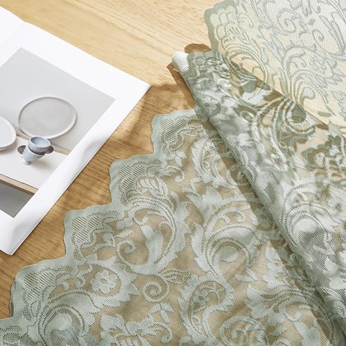 Bujasso Sage Green Lace Sheer Curtains for Bedroom Small Window Boho Vintage Floral Embroidered Drapes with Scalloped Edge,Light Filtering&Privacy,Grommet Top 2 Panels 52Wx54L Inches - color: Sage Green, size: 54"W x 54"L (Pack of 2)