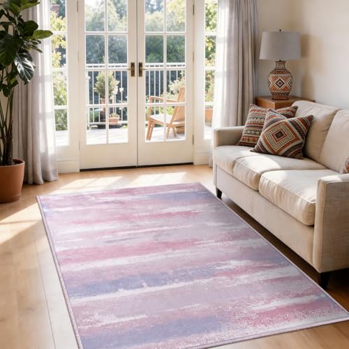 Entryway Rug 3x5 Bedroom Area Rugs: Modern Abstract Throw Rug - color: Pink, size: 3' x 5' (Rectangular)