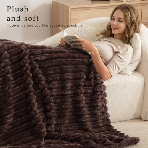 Exclusivo Mezcla Striped Twin Size Fleece Blanket for Bed, Couch, 60"x80" - color: Coffee, size: Twin ( 60x80 IN )
