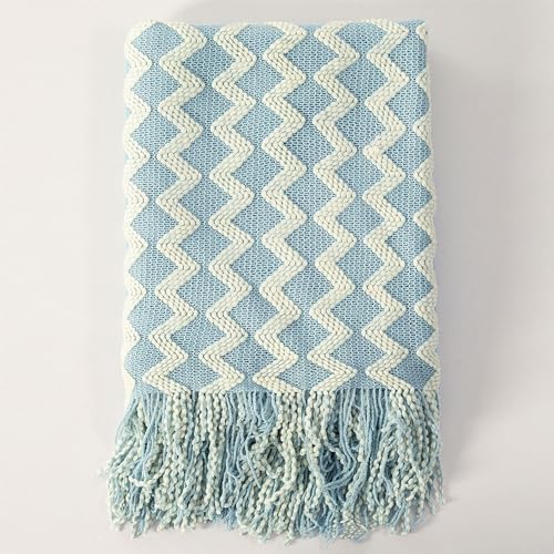 Double Diamond Acrylic Knitted Throw Blanket, Blue, 50x60 - color: Blue