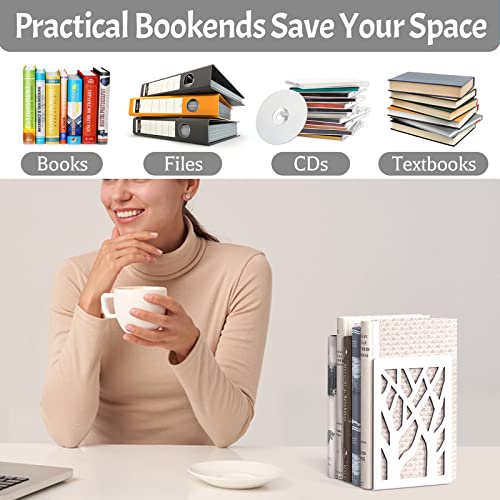 BookEnds Decorative Metal Heavy Duty Book End Supports for Bookrack Desk - color: White, size: 1 Pair