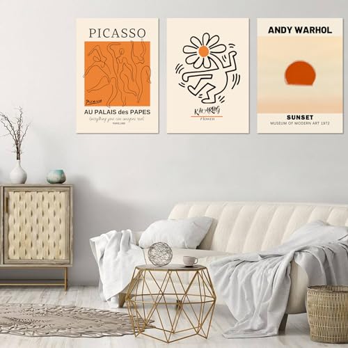 Abstract Framed Canvas Wall Art Set of 3, Modern Sunset Picture Wall Decor - color: Abstract Wall Art, size: 16x24Inchx3pcs-Framed