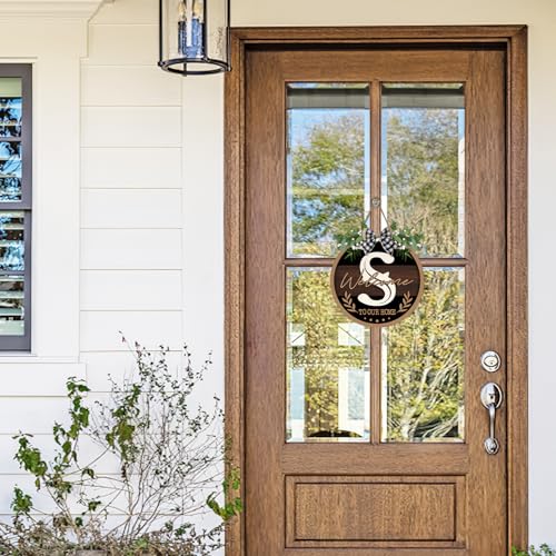 Monogram Letter S Front Door Sign, Welcome to Our Home Family Last - color: S