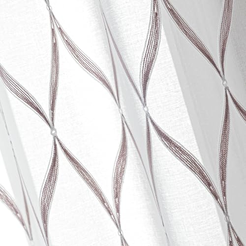 SLEEP ZONE Sheer Curtains for Living Room and Bedroom, Embroidered Sheer Curtains White Sheer Curtain 52 × 84 inches Long of 2 Panels, Off-White Waves - color: White Waves, size: 52"W×84"L