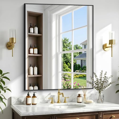 36x42 Inch Black Bathroom Mirror, Metal Framed Vanity Mirror for Wall - color: Frame, size: 36"L x 42"W