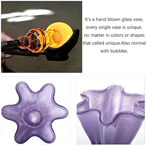 8'' Blown Glass Flower Vase, Decorative Modern Vase Centerpieces (Purple) - color: Purple Wave