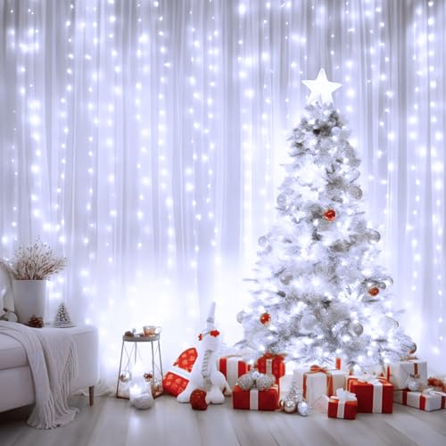 Minetom Curtain Lights, 300 LED Dimmable Twinkle Fairy Lights, 8 Modes - color: White, size: 1 Pack
