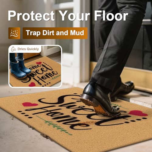 Vaukki Outside Welcome Doormat 24''x36'', Non Slip Coco Coir Door Mat - color: Sweet Home, size: 2' x 3' (Rectangular)