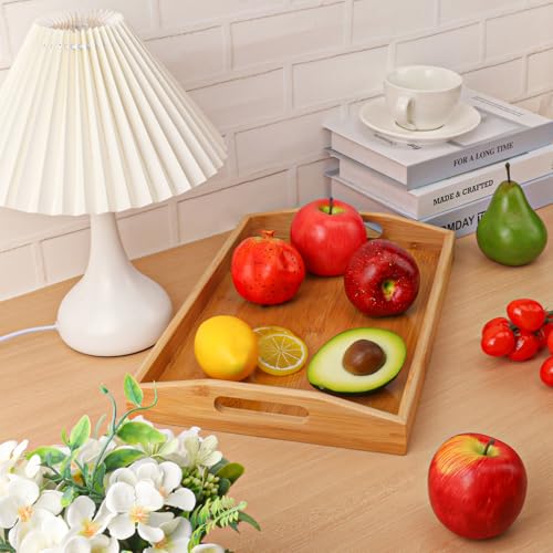 3 PCS Bamboo Serving Tray, 3 Size Nested Breakfast Bed Tray with Handle, Wood Serving Tray for Serving, Breakfast Bed Trays for Eating, Decor, Displaying Cake, Fruit - size: 3 PCS - 3 Sizes