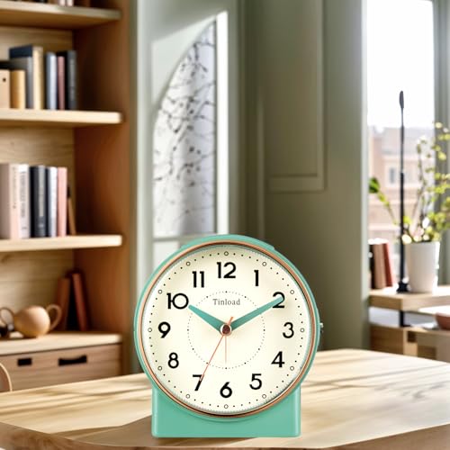 Tinload 4.3" Retro Analog Alarm Clock, Vintage Decor, No Ticking Silent, Easy to Set, Gradual Rise Alarm, On/Off Switch on Side, Gentle Wake, Snooze, Lighted on Demand, Battery Operated, Retro Green - color: Retro Green