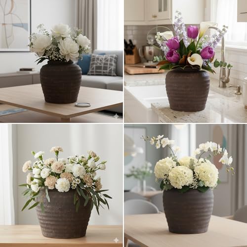 Lvases Rough Textured Brown Wabi Sabi Rustic Handmade Ceramic Decor Vase - color: Brown