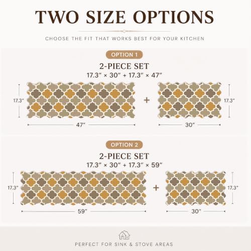 Arenarug Scalloped Trellis Kitchen Mats for Floor, Mustard Kitchen Rugs - color: Ochre Gold, size: 17.3"x30"+17.3"x59"