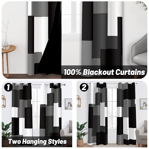 Tyrot Black White Grey Blackout Curtains for Bedroom Living Room 63 inch - color: Grey, size: 42"W x 63"L (Pack of 2)