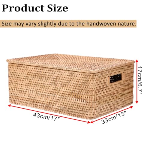 Hipiwe Rattan Basket Box with Lid X-Large Wicker Lidded Decorative Baskets - size: 17"L x 13"W x 6.7"H
