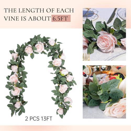 Der Rose 2Pcs 6.5FT Pink Rose Fake Flower Garland for Wedding Backdrop - color: Pink Rose 2 Pcs
